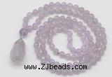 GMN4902 Hand-knotted 8mm, 10mm lavender amethyst 108 beads mala necklace with pendant