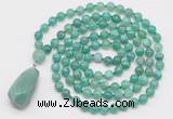 GMN4912 Hand-knotted 8mm, 10mm peafowl agate 108 beads mala necklace with pendant