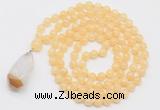 GMN4916 Hand-knotted 8mm, 10mm honey jade 108 beads mala necklace with pendant