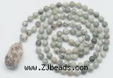 GMN4923 Hand-knotted 8mm, 10mm artistic jasper 108 beads mala necklace with pendant