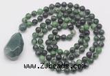 GMN4928 Hand-knotted 8mm, 10mm ruby zoisite 108 beads mala necklace with pendant