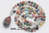 GMN4938 Hand-knotted 8mm, 10mm colorful gemstone 108 beads mala necklace with pendant