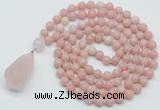 GMN4941 Hand-knotted 8mm, 10mm Chinese pink opal 108 beads mala necklace with pendant