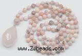 GMN4942 Hand-knotted 8mm, 10mm natural pink opal 108 beads mala necklace with pendant