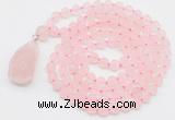 GMN5000 Hand-knotted 8mm, 10mm matte rose quartz 108 beads mala necklace with pendant