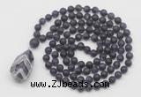 GMN5002 Hand-knotted 8mm, 10mm matte amethyst 108 beads mala necklace with pendant