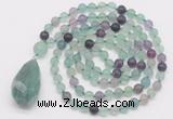 GMN5003 Hand-knotted 8mm, 10mm matte fluorite 108 beads mala necklace with pendant
