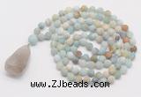 GMN5004 Hand-knotted 8mm, 10mm matte amazonite 108 beads mala necklace with pendant