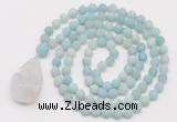GMN5005 Hand-knotted 8mm, 10mm matte amazonite 108 beads mala necklace with pendant