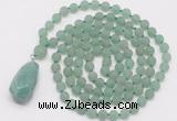 GMN5006 Hand-knotted 8mm, 10mm matte green aventurine 108 beads mala necklace with pendant