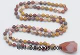 GMN5014 Hand-knotted 8mm, 10mm matte mookaite 108 beads mala necklace with pendant