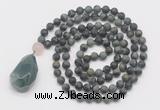GMN5019 Hand-knotted 8mm, 10mm matte kambaba jasper 108 beads mala necklace with pendant