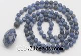 GMN5027 Hand-knotted 8mm, 10mm matte sodalite 108 beads mala necklace with pendant