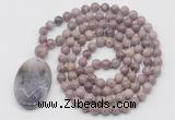 GMN5059 Hand-knotted 8mm, 10mm lepidolite 108 beads mala necklace with pendant