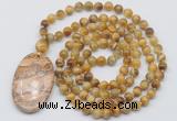 GMN5073 Hand-knotted 8mm, 10mm golden tiger eye 108 beads mala necklace with pendant