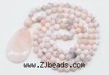 GMN5087 Hand-knotted 8mm, 10mm matte natural pink opal 108 beads mala necklace with pendant