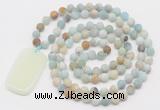 GMN5114 Hand-knotted 8mm, 10mm matte amazonite 108 beads mala necklace with pendant