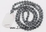 GMN5126 Hand-knotted 8mm, 10mm matte snowflake obsidian 108 beads mala necklace with pendant