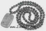 GMN5127 Hand-knotted 8mm, 10mm matte black labradorite 108 beads mala necklace with pendant