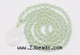 GMN5146 Hand-knotted 8mm, 10mm prehnite 108 beads mala necklace with pendant