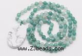 GMN5155 Hand-knotted 8mm, 10mm green banded agate 108 beads mala necklace with pendant