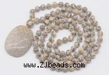 GMN5169 Hand-knotted 8mm, 10mm feldspar 108 beads mala necklace with pendant