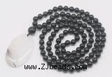 GMN5175 Hand-knotted 8mm, 10mm black obsidian 108 beads mala necklace with pendant