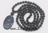 GMN5177 Hand-knotted 8mm, 10mm black lava 108 beads mala necklace with pendant