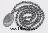 GMN5178 Hand-knotted 8mm, 10mm black labradorite 108 beads mala necklace with pendant