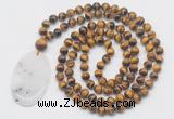GMN5184 Hand-knotted 8mm, 10mm yellow tiger eye 108 beads mala necklace with pendant