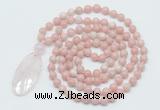 GMN5185 Hand-knotted 8mm, 10mm Chinese pink opal 108 beads mala necklace with pendant