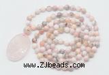 GMN5186 Hand-knotted 8mm, 10mm natural pink opal 108 beads mala necklace with pendant