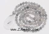 GMN5194 Hand-knotted 8mm, 10mm cloudy quartz 108 beads mala necklace with pendant
