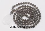 GMN5195 Hand-knotted 8mm, 10mm smoky quartz 108 beads mala necklace with pendant