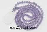 GMN5198 Hand-knotted 8mm, 10mm amethyst 108 beads mala necklace with pendant