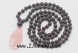 GMN5200 Hand-knotted 8mm, 10mm garnet 108 beads mala necklace with pendant