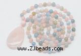 GMN5202 Hand-knotted 8mm, 10mm morganite 108 beads mala necklace with pendant
