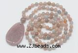 GMN5203 Hand-knotted 8mm, 10mm moonstone 108 beads mala necklace with pendant