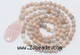 GMN5204 Hand-knotted 8mm, 10mm sunstone 108 beads mala necklace with pendant