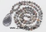 GMN5211 Hand-knotted 8mm, 10mm Botswana agate 108 beads mala necklace with pendant