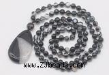 GMN5214 Hand-knotted 8mm, 10mm black banded agate 108 beads mala necklace with pendant