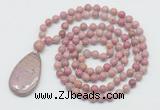 GMN5219 Hand-knotted 8mm, 10mm pink wooden jasper 108 beads mala necklace with pendant