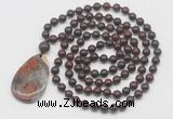 GMN5221 Hand-knotted 8mm, 10mm brecciated jasper 108 beads mala necklace with pendant