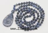 GMN5233 Hand-knotted 8mm, 10mm sodalite 108 beads mala necklace with pendant