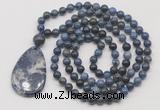 GMN5234 Hand-knotted 8mm, 10mm dumortierite 108 beads mala necklace with pendant