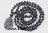 GMN5235 Hand-knotted 8mm, 10mm purple tiger eye 108 beads mala necklace with pendant
