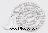 GMN5241 Hand-knotted 8mm, 10mm white howlite 108 beads mala necklace with pendant