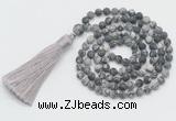 GMN5603 Hand-knotted 6mm matte black water jasper 108 beads mala necklaces with tassel