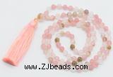 GMN5607 Hand-knotted 6mm matte volcano cherry quartz 108 beads mala necklaces with tassel