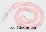 GMN5900 Hand-knotted 6mm matte rose quartz 108 beads mala necklaces with pendant